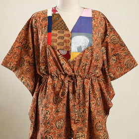 Buy Orange Kalamkari Block Print Patchwork Cotton Kaftan