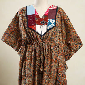 Buy Orange Kalamkari Block Print Patchwork Cotton Kaftan