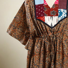 Buy Orange Kalamkari Block Print Patchwork Cotton Kaftan