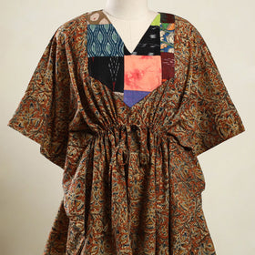Buy Orange Kalamkari Block Print Patchwork Cotton Kaftan 