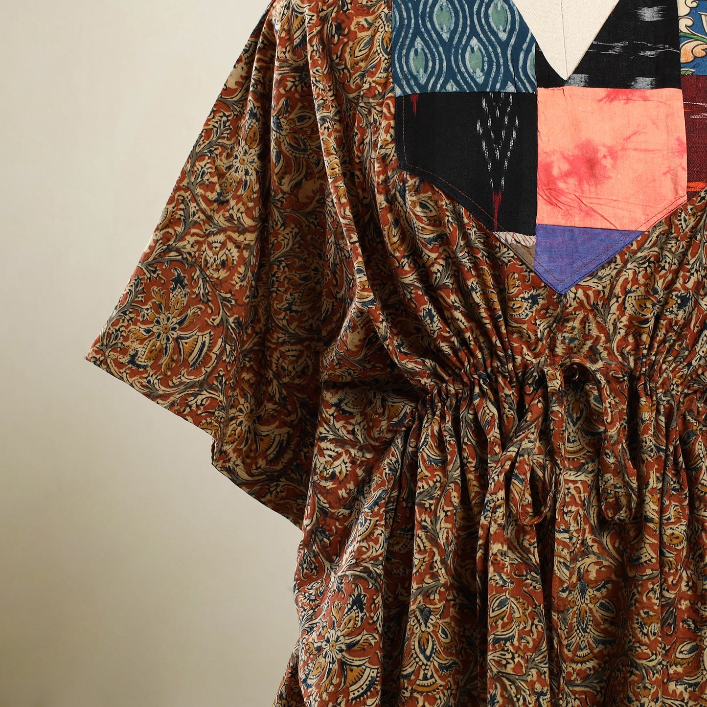 Buy Orange Kalamkari Block Print Patchwork Cotton Kaftan 