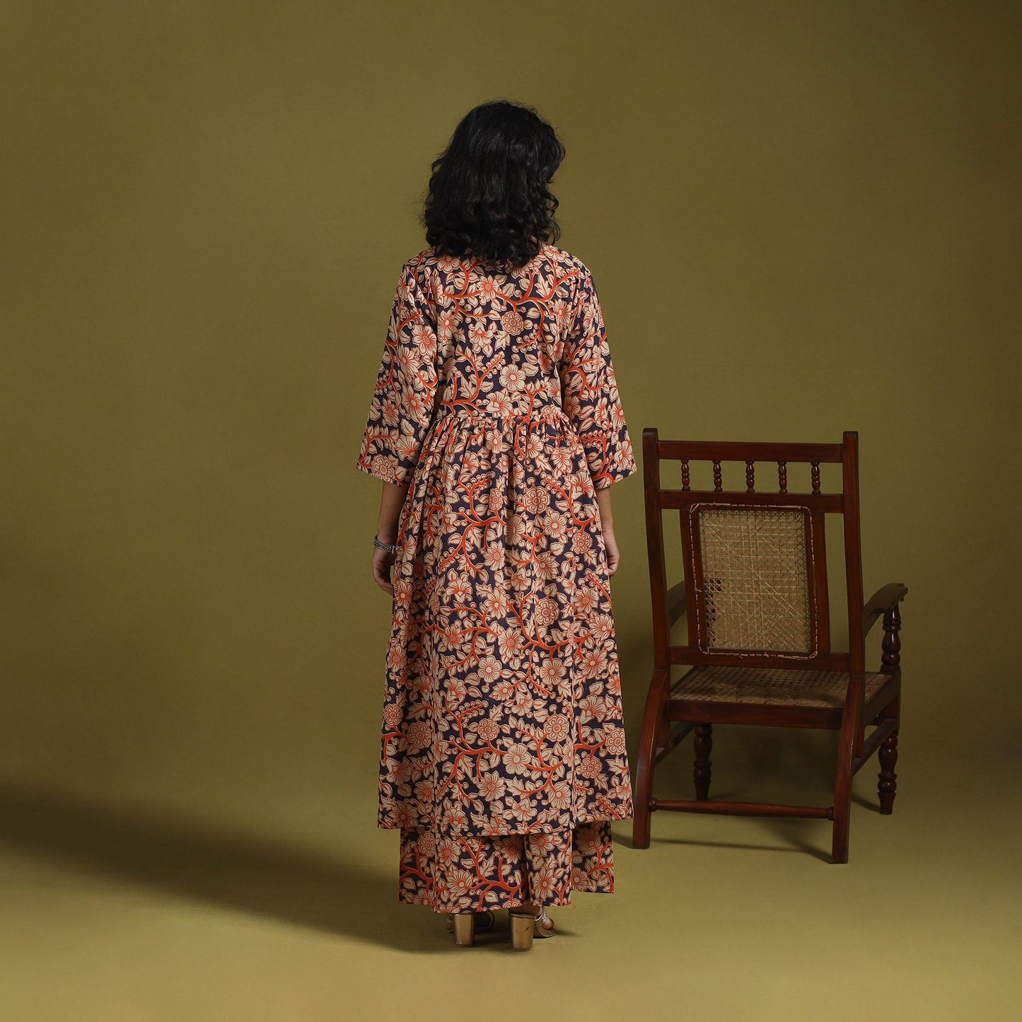 Orange - kalamkari printed cotton 2pc kurta set for women