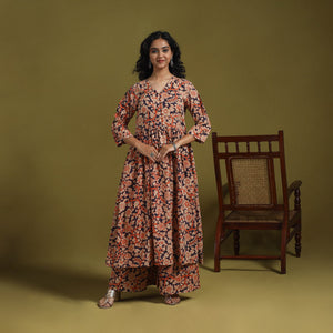 Orange - kalamkari printed cotton 2pc kurta set for women