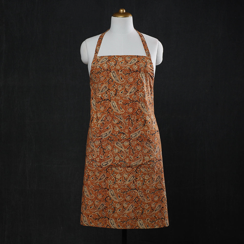 Orange Kalamkari Block Printed Cotton Apron 