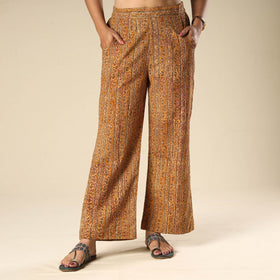Orange - Kalamkari Block Printed Cotton Elasticated Palazzo