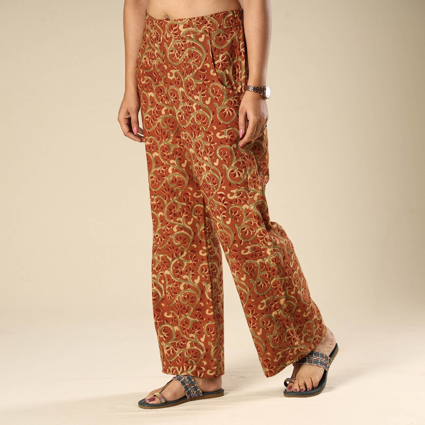 Buy Kalamkari Block Printed Cotton Elasticated Palazzo Online at iTokri.com