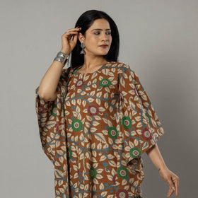 Cornflower Blue Kalamkari Print Cotton Kaftan Kurta For Women