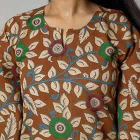Cornflower Blue Kalamkari Print Cotton Kaftan Kurta For Women