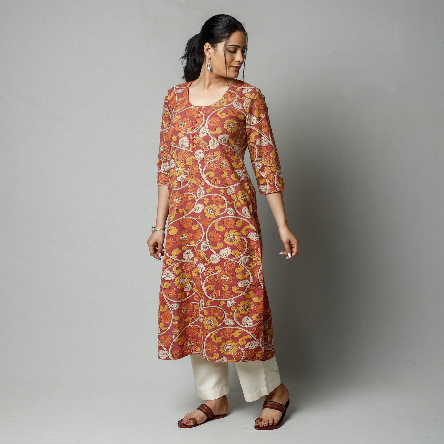  Kalamkari Printed Cotton Kurta For Women