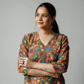 Orange - Kalamkari Printed Cotton Kurta