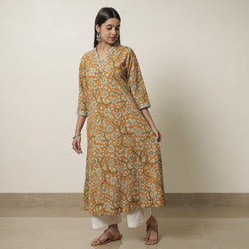  Kalamkari Printed Cotton A-Line Kurta For Women