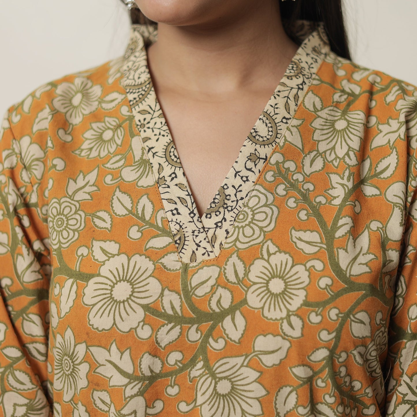  Kalamkari Printed Cotton A-Line Kurta For Women