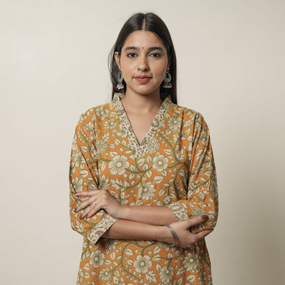  Kalamkari Printed Cotton A-Line Kurta For Women