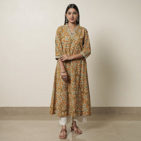  Kalamkari Printed Cotton A-Line Kurta For Women