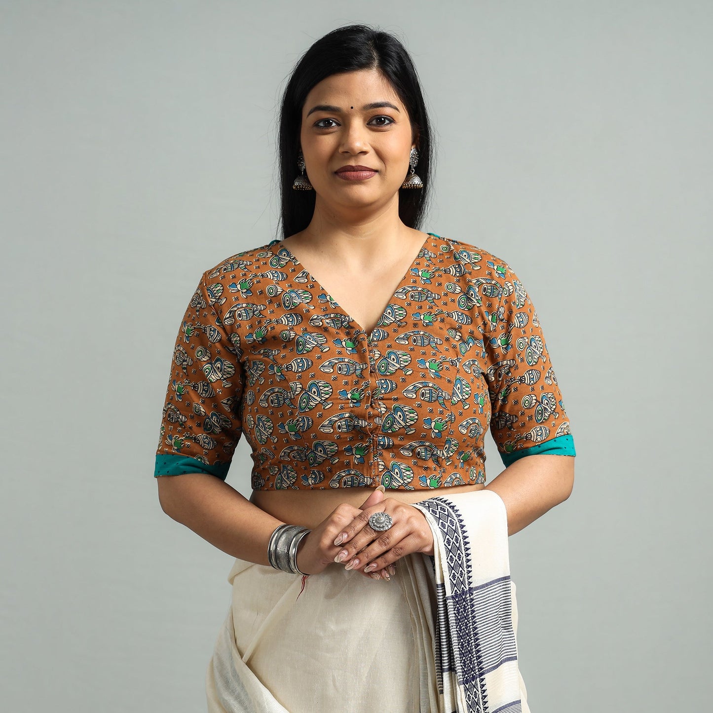 Buy Kalamkari Printed Cotton Stitched Blouse Online at iTokri.com