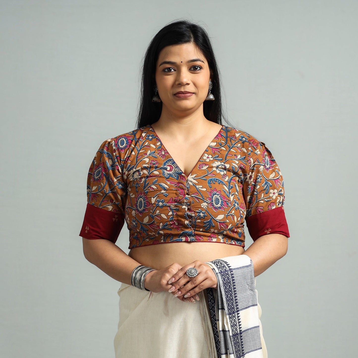 Buy Kalamkari Printed Cotton Stitched Blouse Online at iTokri.com
