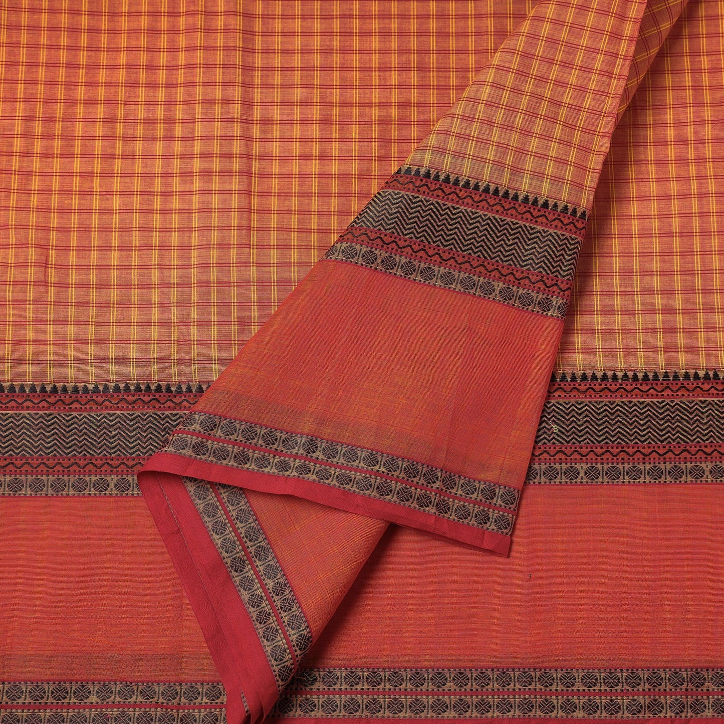 Buy Kanchipuram Checks Cotton Fabric with Thread Border Online at iTokri.com