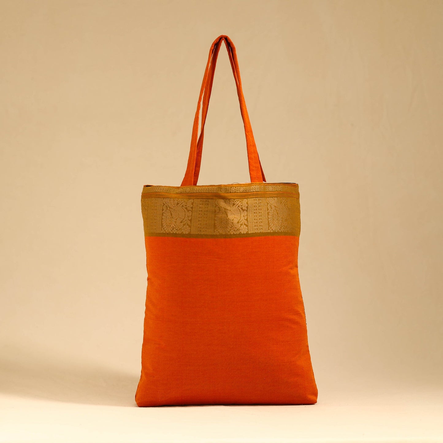 Orange - kanchipuram cotton tote bag 01 - handcrafted