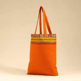 Orange - kanchipuram cotton tote bag 09 - handcrafted