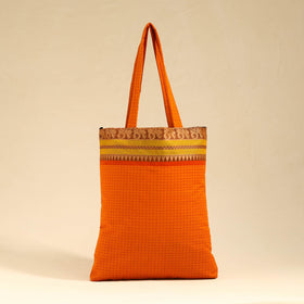 Orange - kanchipuram cotton tote bag 09 - handcrafted