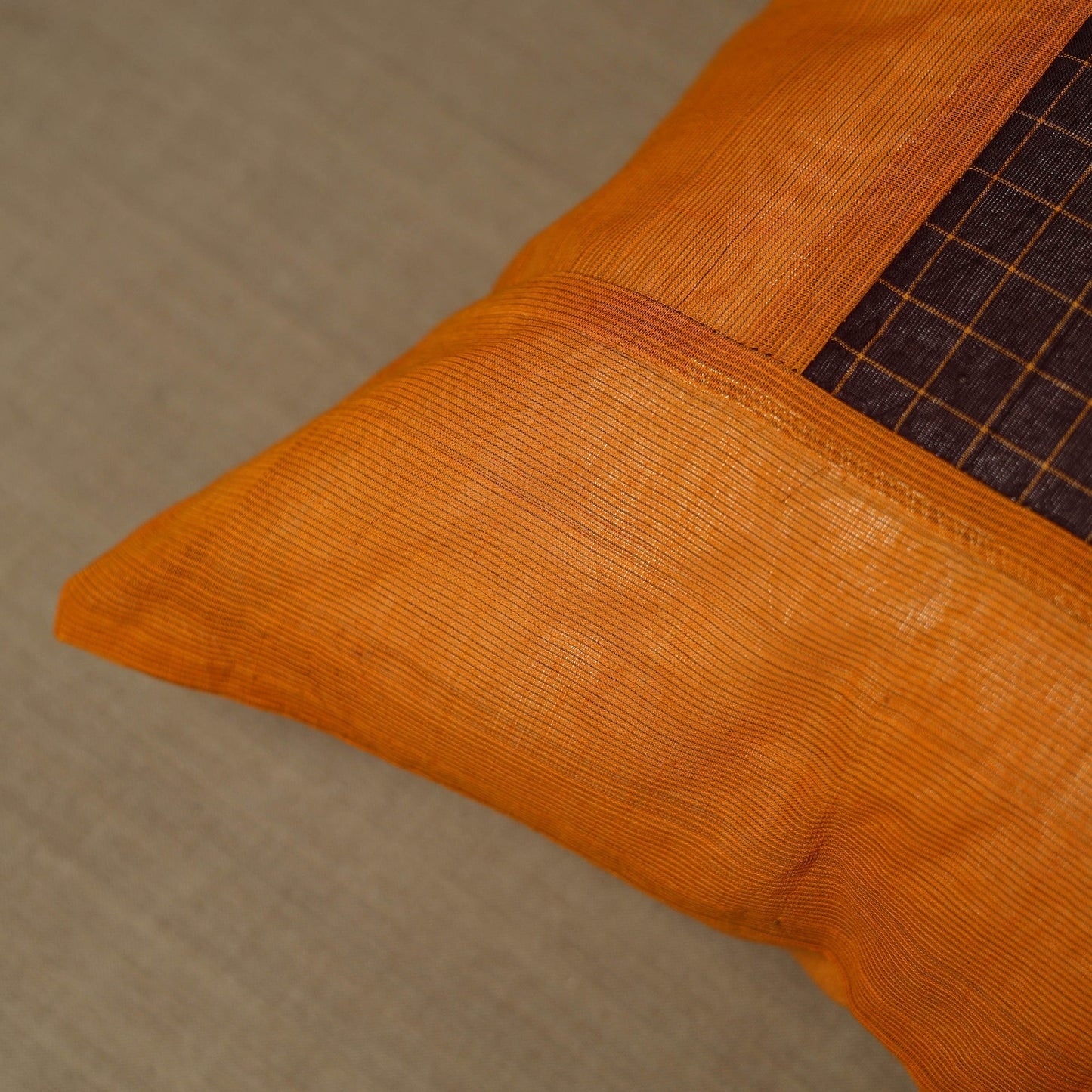 Orange - Kanchipuram Patchwork Cotton Cushion Cover 13