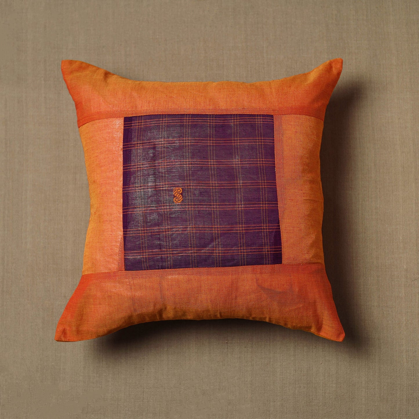 Orange - Kanchipuram Patchwork Cotton Cushion Cover 15