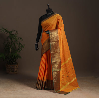 Orange - kandangi buti chettinad cotton saree with border