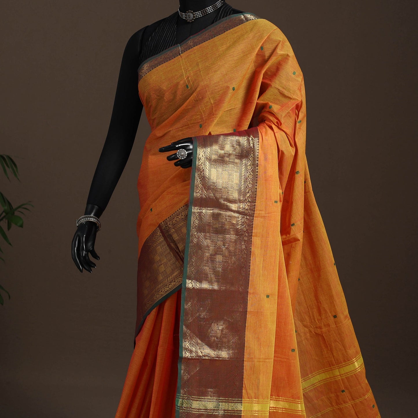 Orange - kandangi buti chettinad cotton saree with border