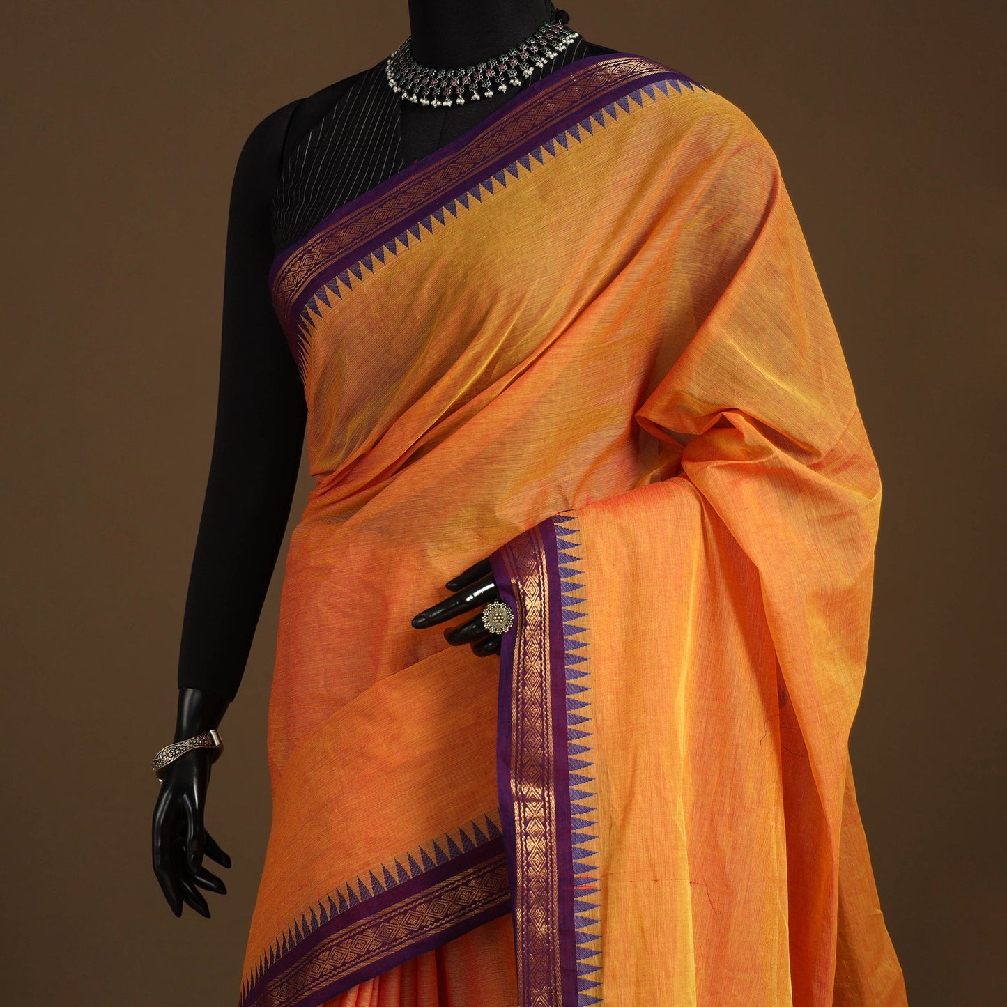 Orange - kandangi chettinad cotton saree with border 34