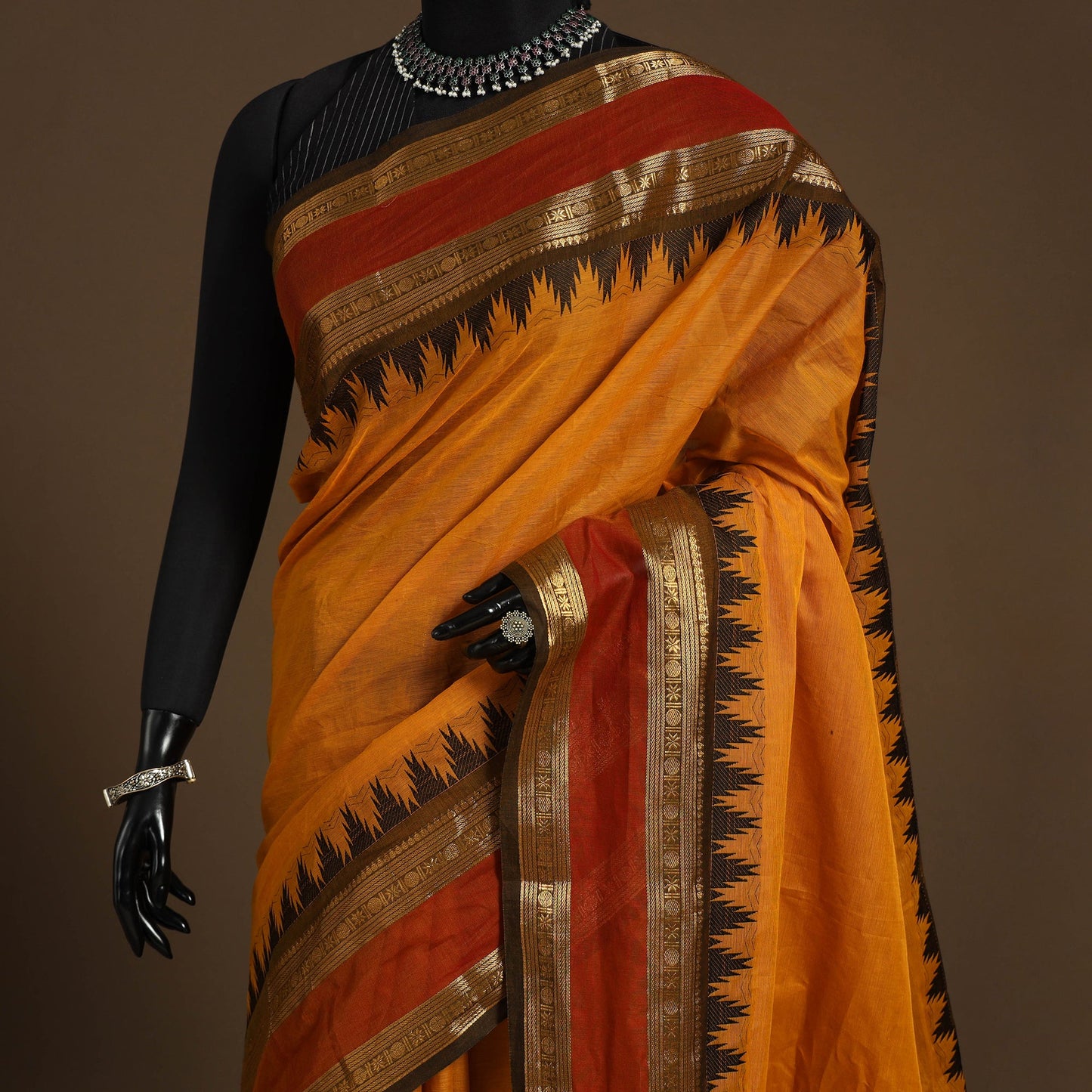 Orange Kandangi Chettinad Cotton Saree with Border