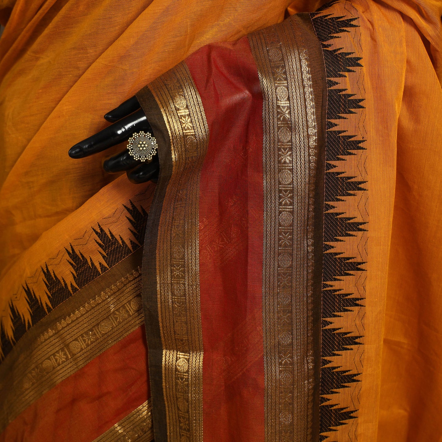 Orange Kandangi Chettinad Cotton Saree with Border