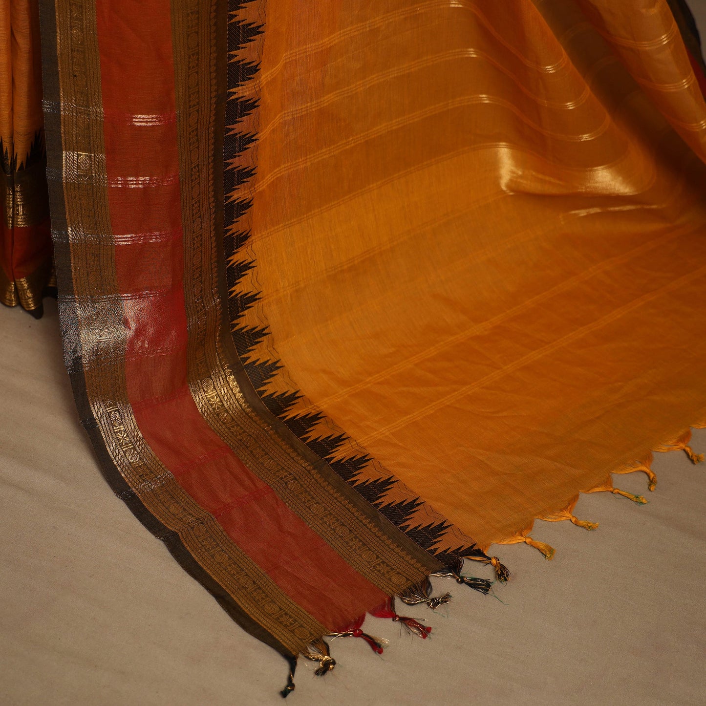 Orange Kandangi Chettinad Cotton Saree with Border