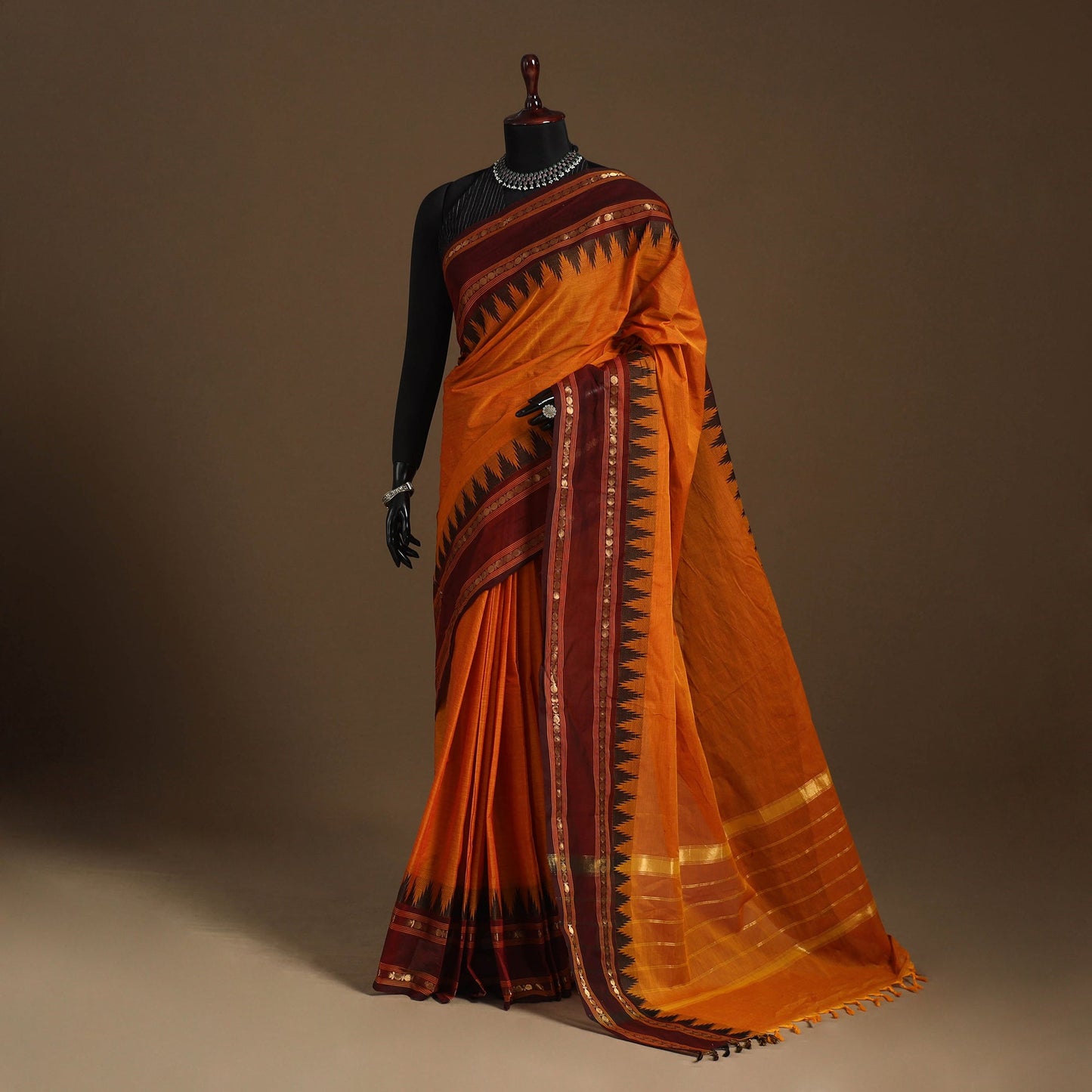 Orange - kandangi chettinad cotton saree with border 64