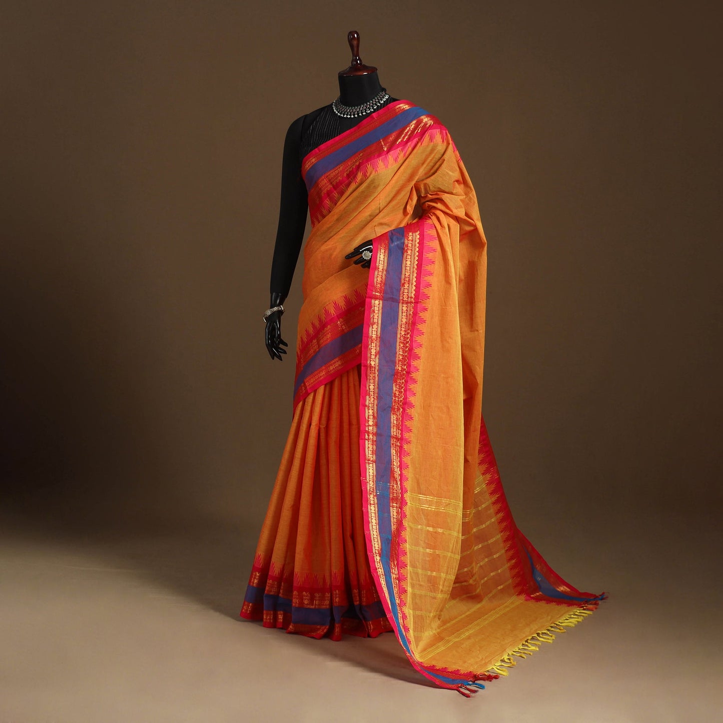 Orange Kandangi Chettinad Cotton Saree with Border