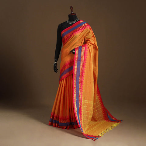 Orange Kandangi Chettinad Cotton Saree with Border