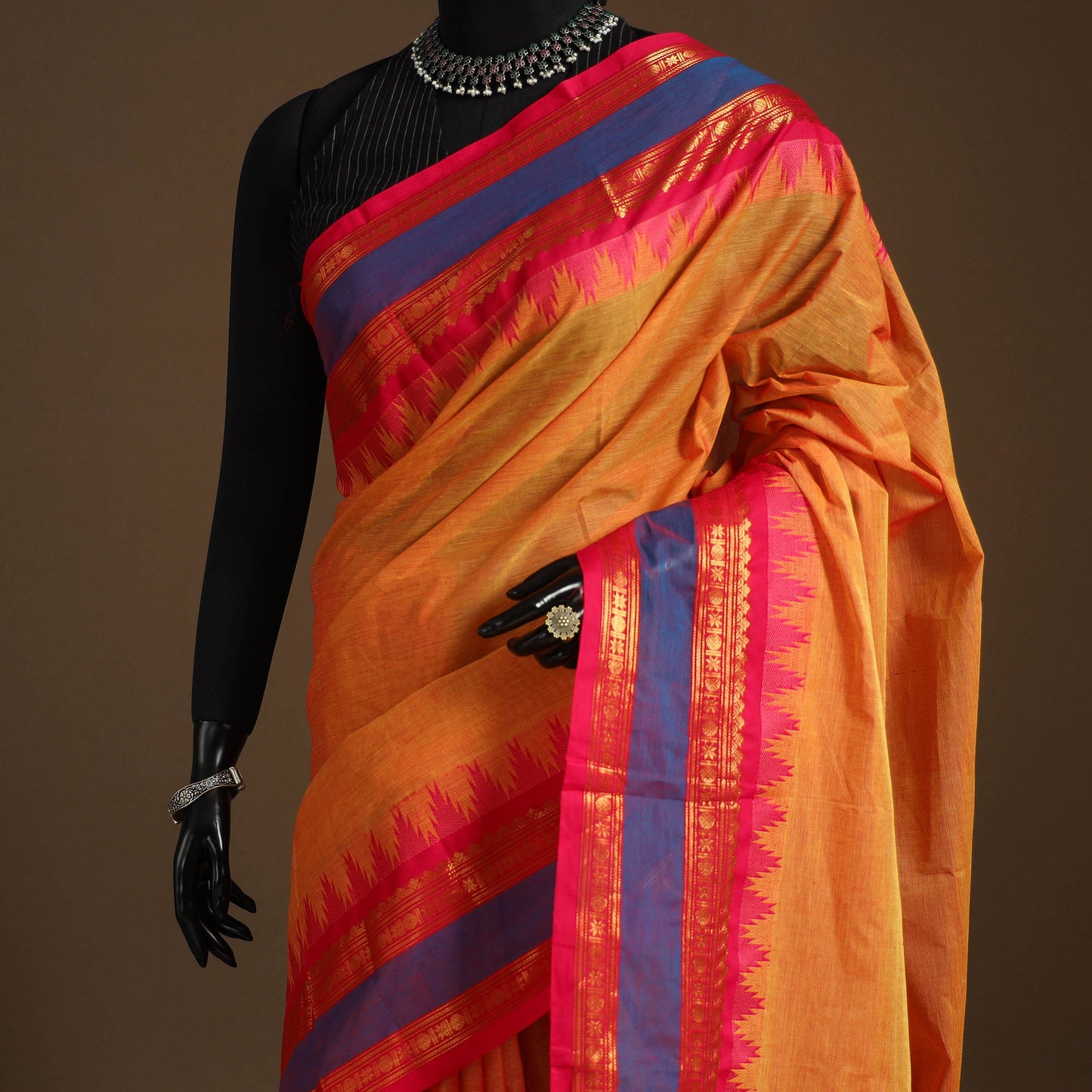 Orange Kandangi Chettinad Cotton Saree with Border
