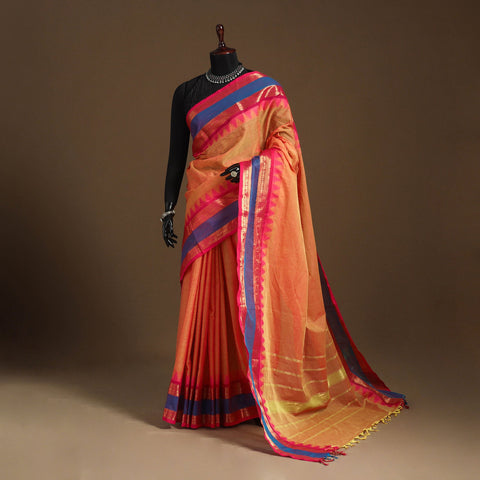 Orange Kandangi Chettinad Cotton Saree with Border