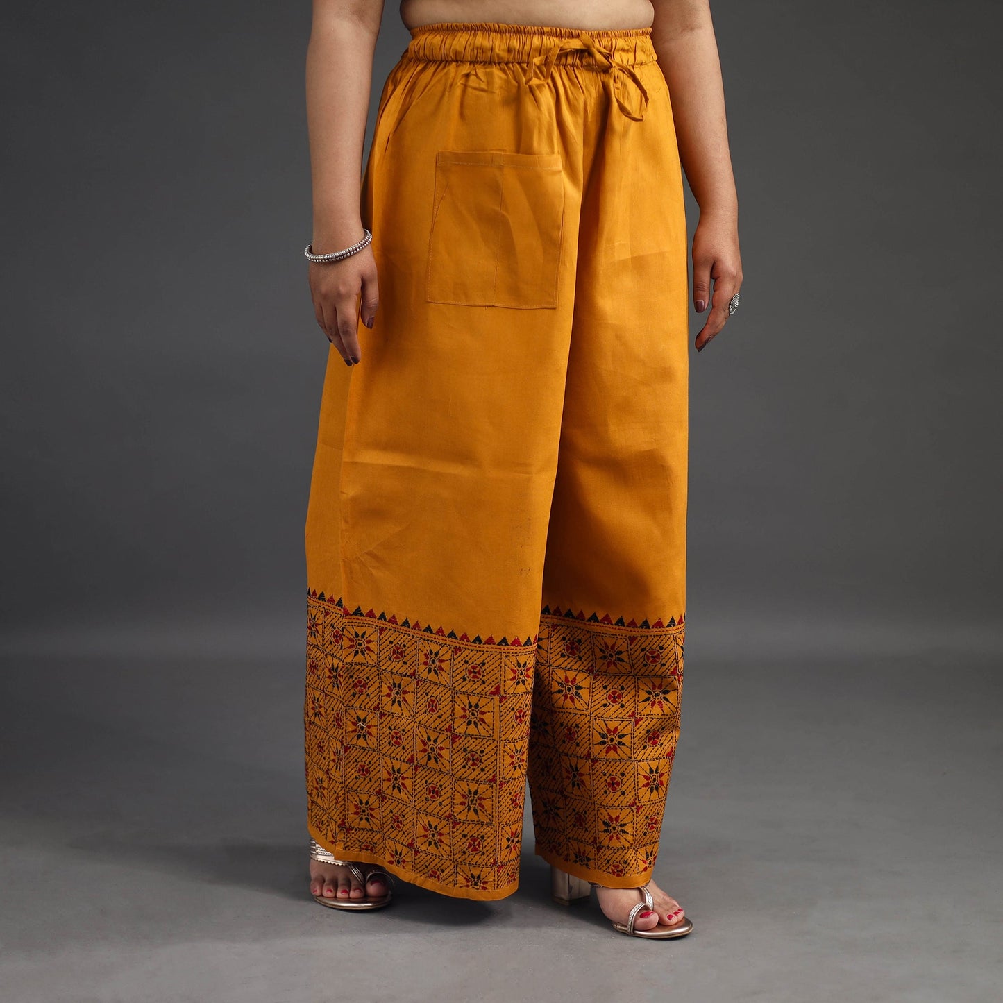 Orange - kantha hand embroidery palazzo in cotton 33