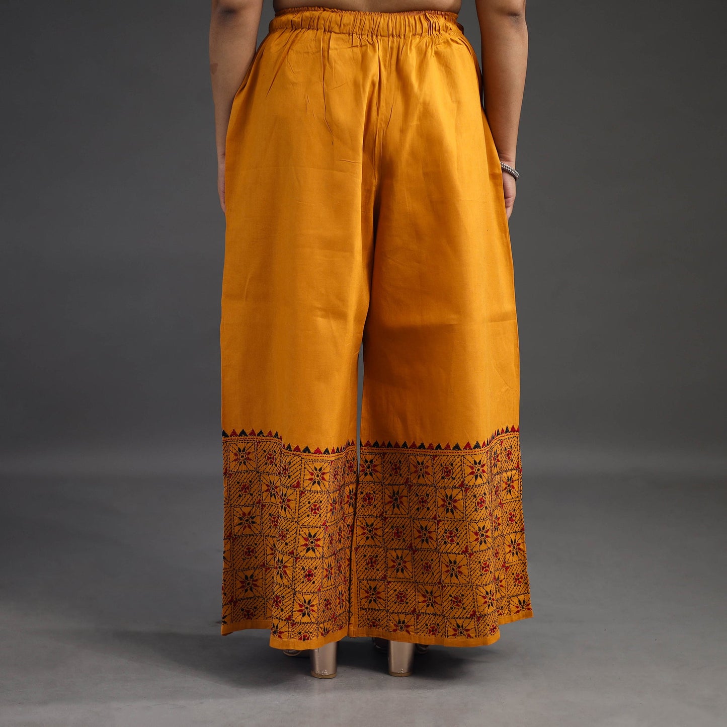 Orange - kantha hand embroidery palazzo in cotton 33
