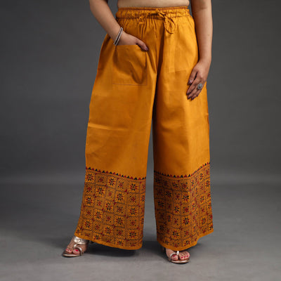 Orange - kantha hand embroidery palazzo in cotton 33