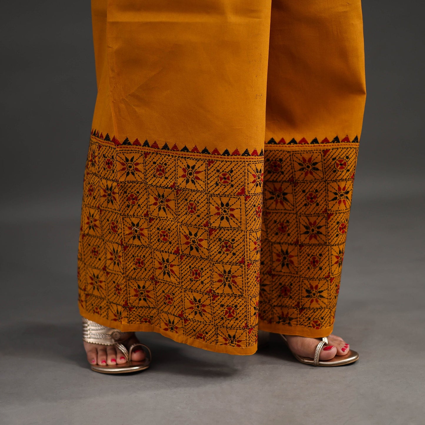 Orange - kantha hand embroidery palazzo in cotton 33