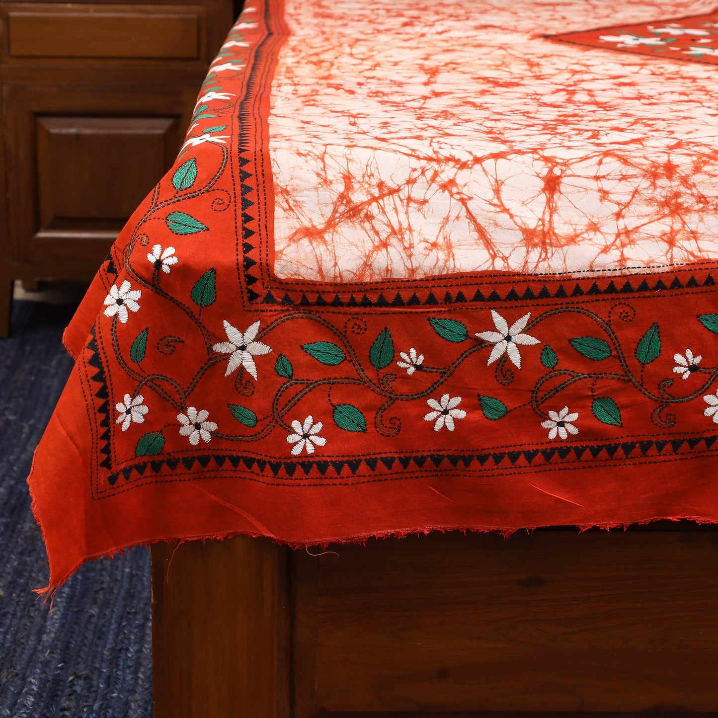 Kantha handwork cotton single hand batik bed sheet 05