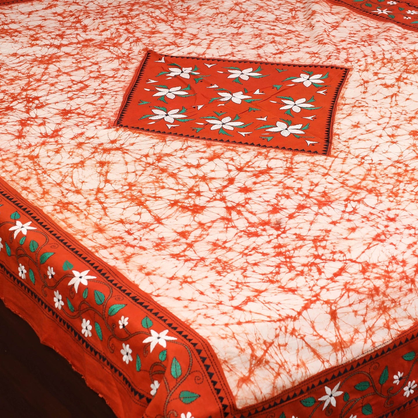 Kantha handwork cotton single hand batik bed sheet 05