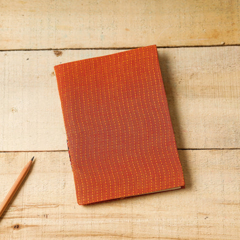 Orange - Kantha Stitch Fabric Cover Handmade Paper Notebook (7 x 5 in)