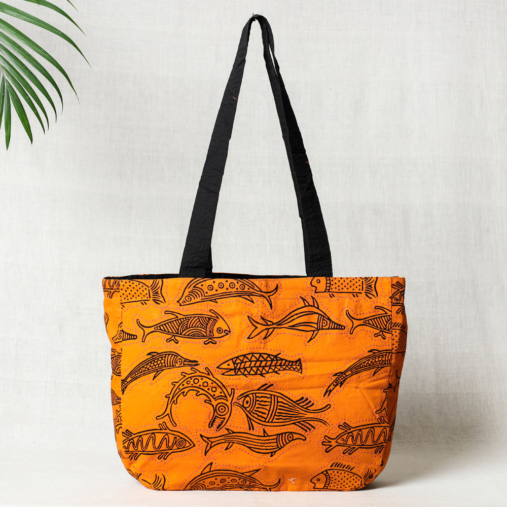  Kantha Work Block Print Cotton Shoulder Bag 