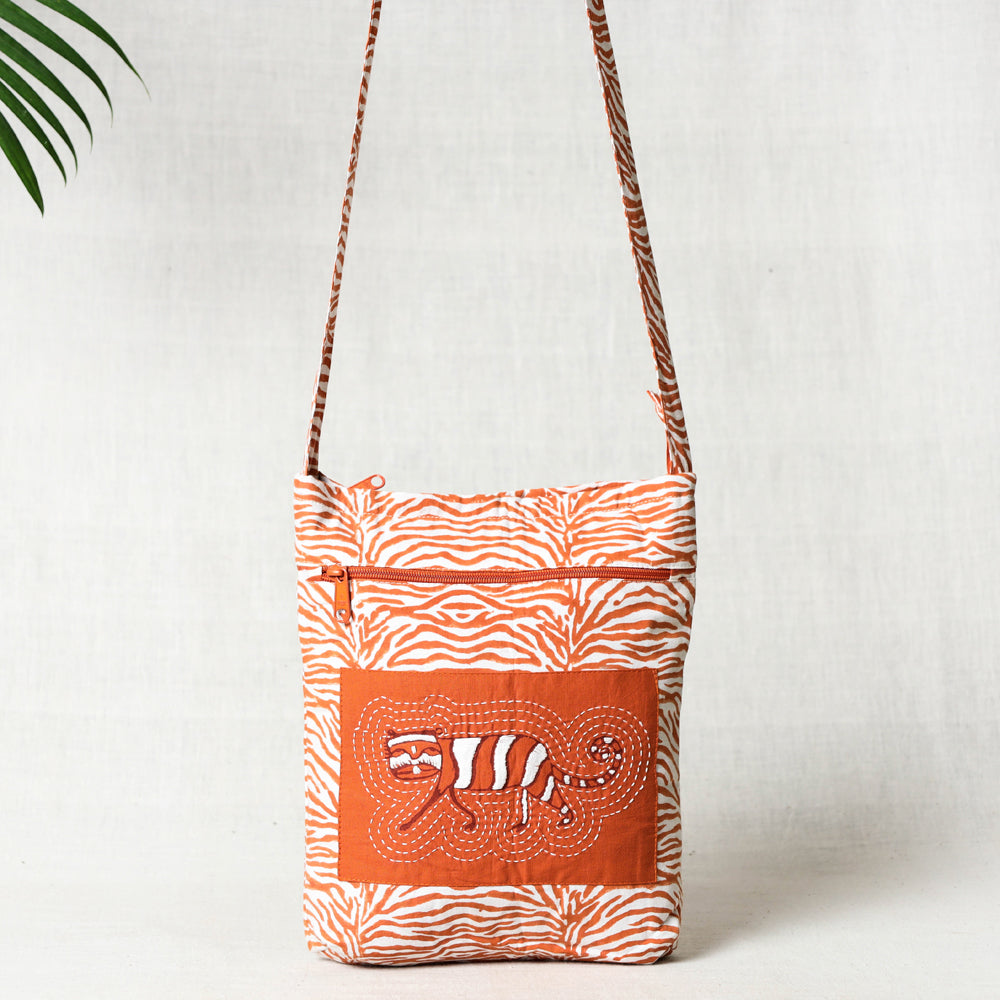  Kantha Work Block Print Cotton Sling Bag 