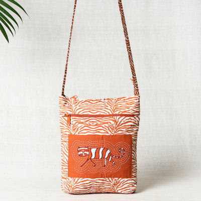  Kantha Work Block Print Cotton Sling Bag 