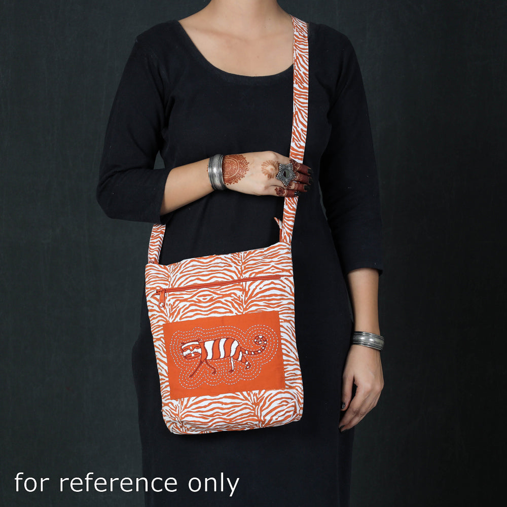  Kantha Work Block Print Cotton Sling Bag 