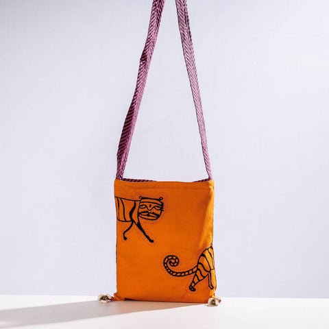  Kantha Work Block Print Cotton Sling Bag 