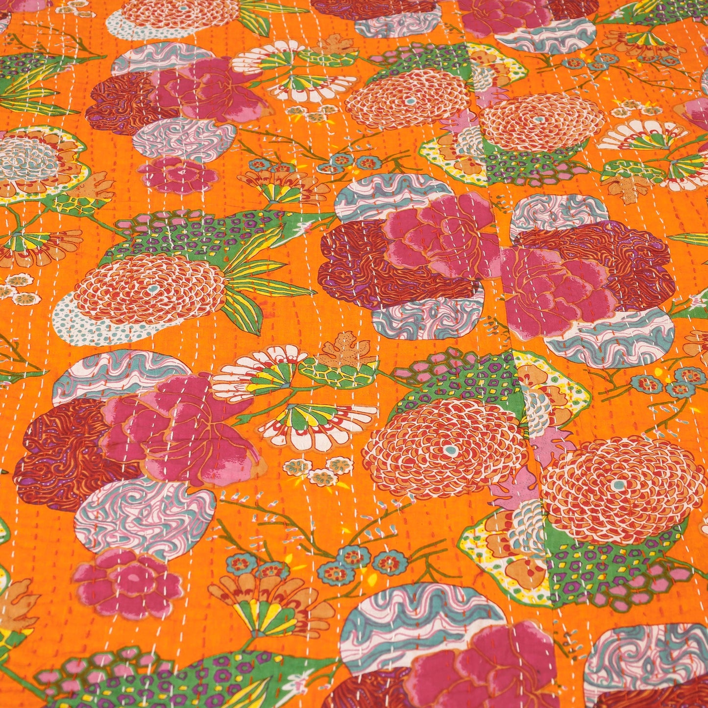 Buy Block Print Kantha Work Cotton Double Sanganeri Bed Sheet